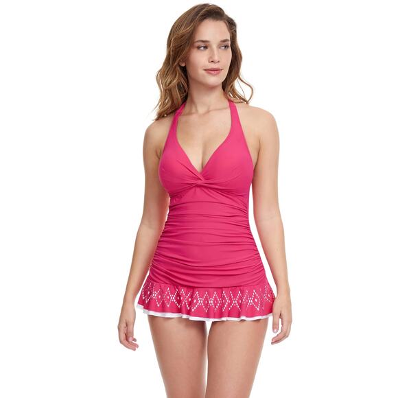 Gottex Other - NWT Gottex Sz 14 Tutti Frutti Rose Pink Ruched Halter Skirted One Piece Swimsuit